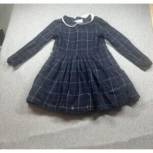 Jacadi Dress Infant Girls Size 5A‎ Blue Plaid Long Sleeve